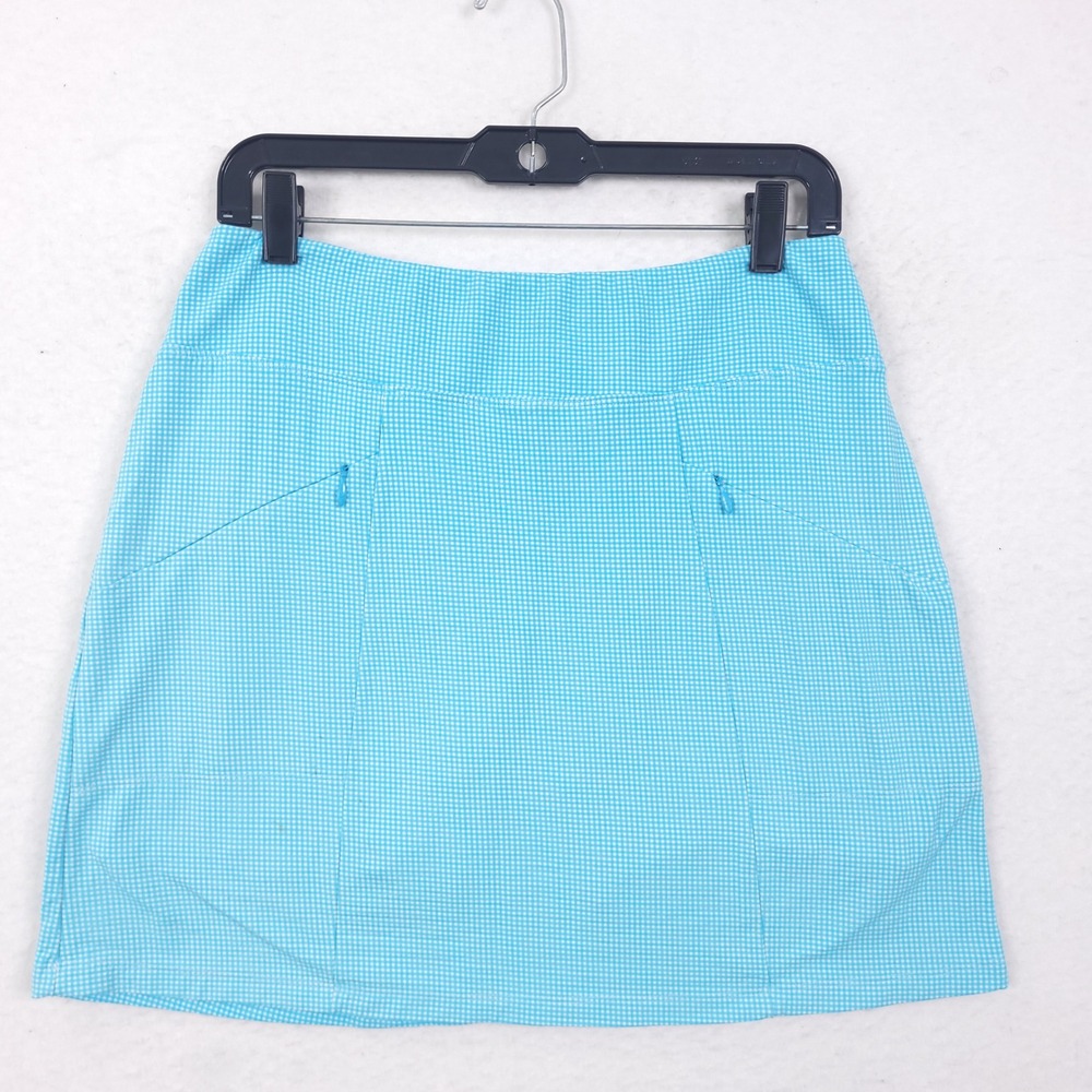 IBKUL  Golf Skort Gingham Ice Cool Size Small UPF 50+ Blue White Activewear